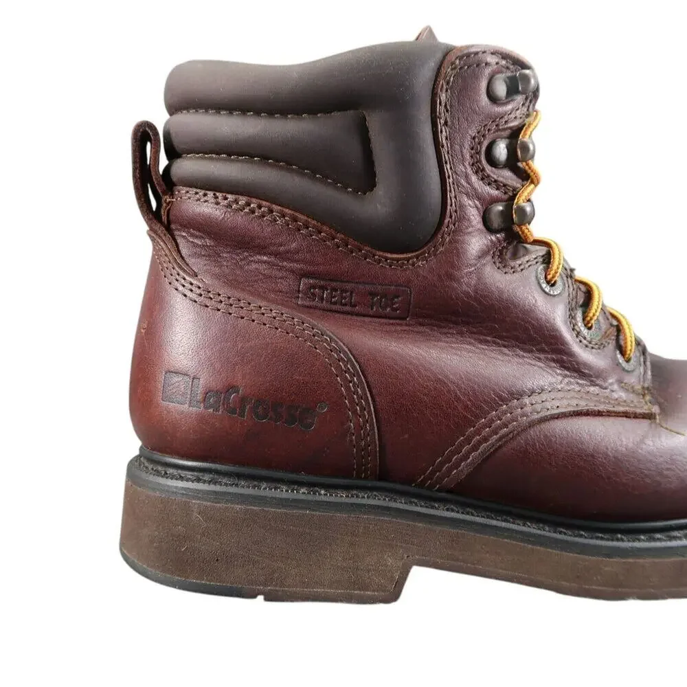 LaCrosse Shoes Mens 7.5 Work Boots Steel Toe Leather Mid Lace Up Slip Resistant